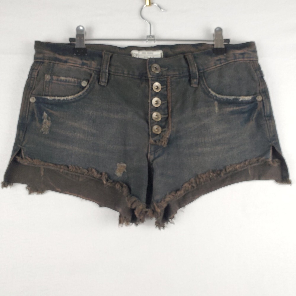 Free People Cut-Off Shorts Women 25 Blue Brown Denim Cotton Distressed High-Rise